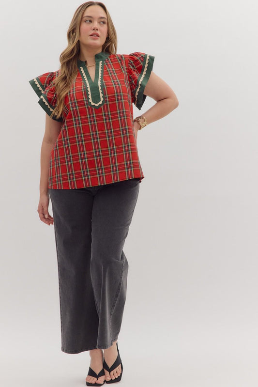 Entro Red Plaid Top - Sizes S - 2X