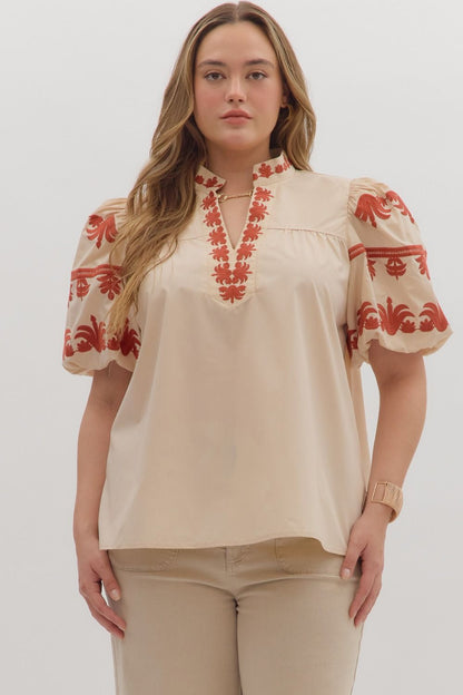 Entro Embroidered Ecru Top - Small to 2X