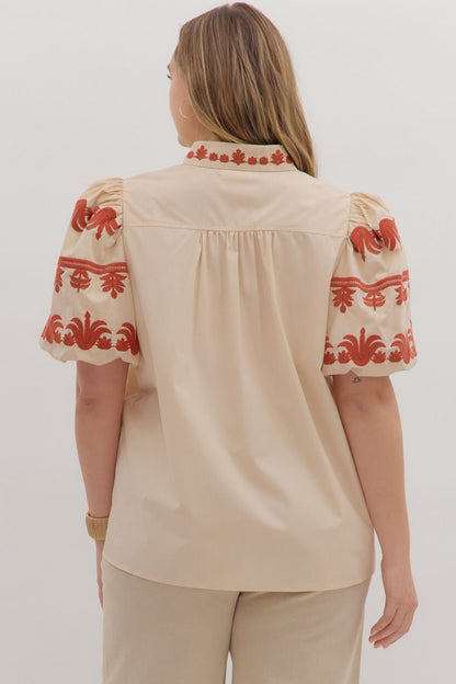 Entro Embroidered Ecru Top - Small to 2X