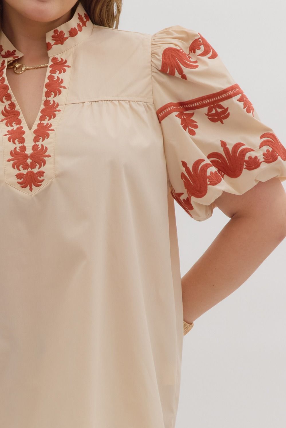 Entro Embroidered Ecru Top - Small to 2X