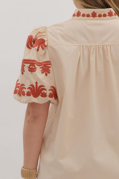 Entro Embroidered Ecru Top - Small to 2X