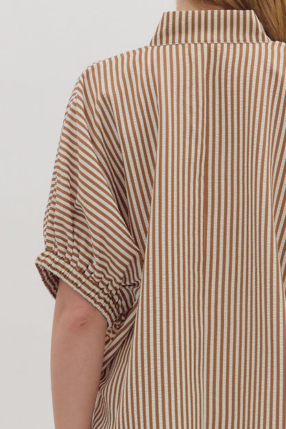 Entro striped top with embroidery and scallop hem - S-2X