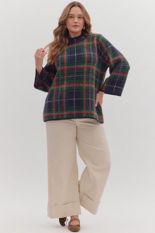 Entro Plaid Mock Neck Sweater - S-2X