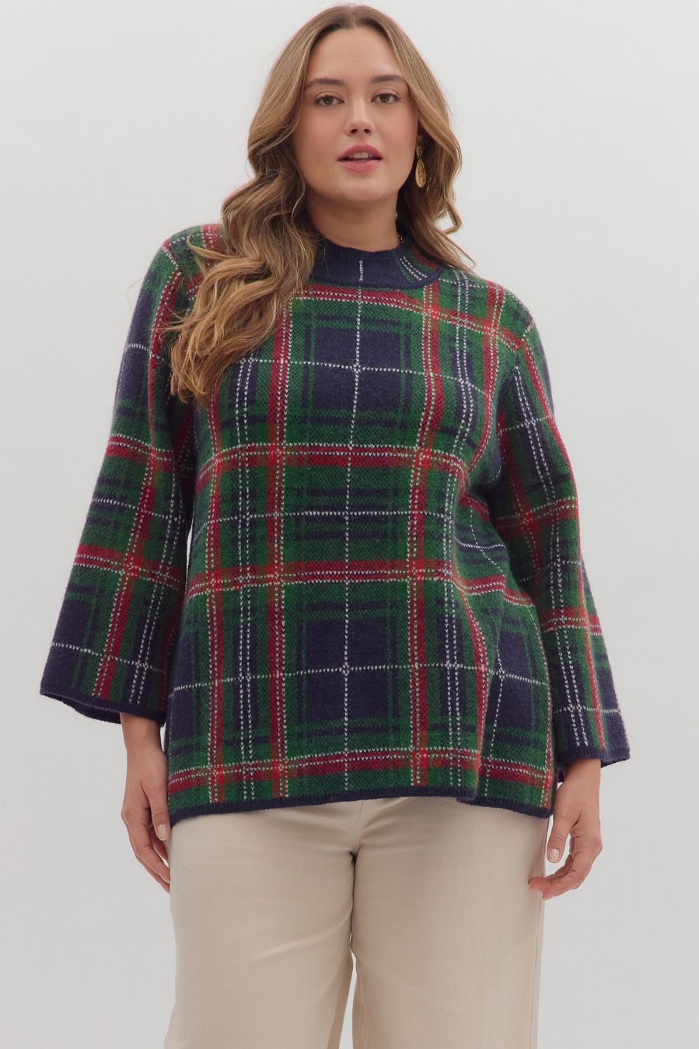 Entro Plaid Mock Neck Sweater - S-2X