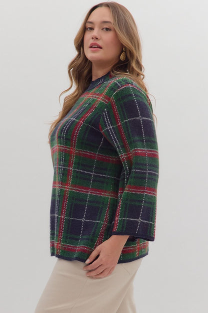 Entro Plaid Mock Neck Sweater - S-2X