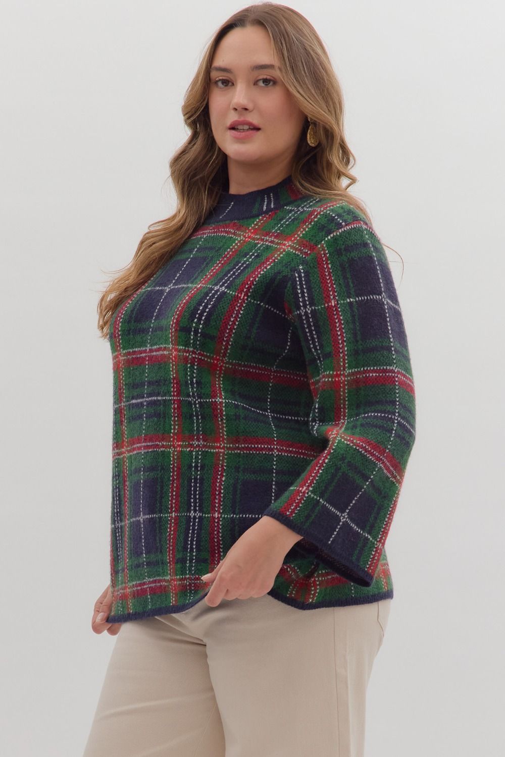 Entro Plaid Mock Neck Sweater - S-2X