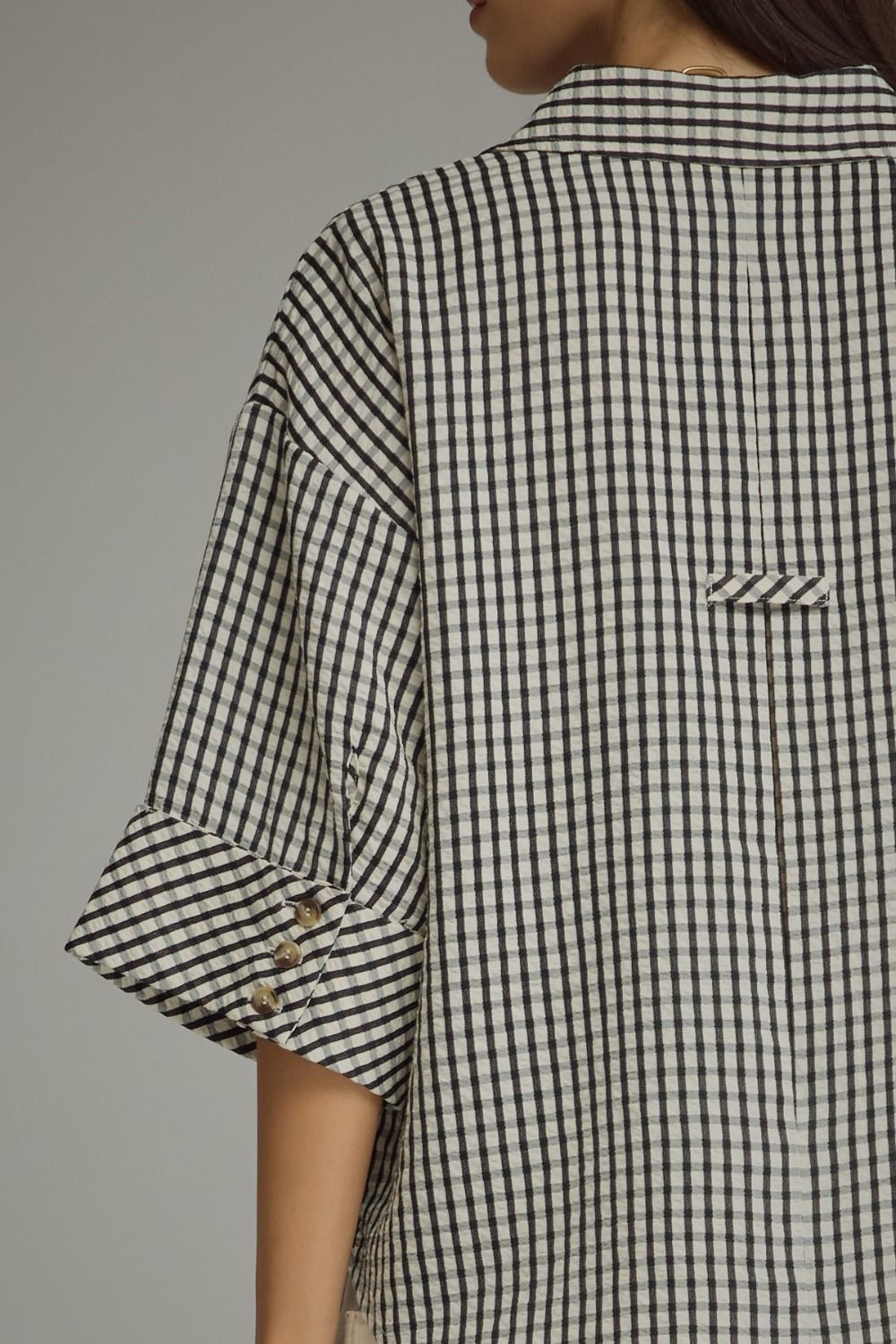 Entro Navy Gingham 3/4 Sleeve Top