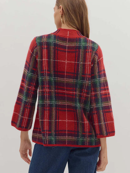 Entro Plaid Mock Neck Sweater (RED)
