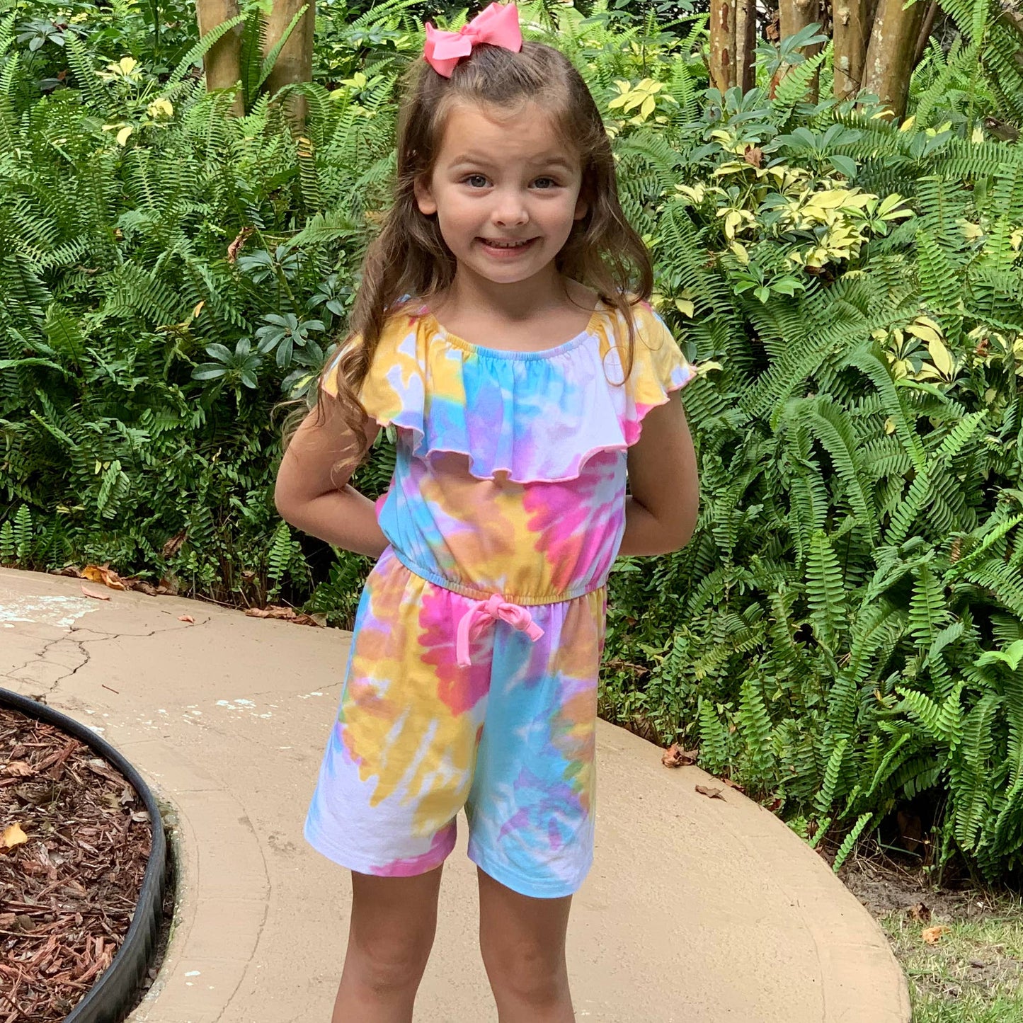 AnnLoren Pastel Tie Dye Girls Shorts Jumpsuit Vacation Wear