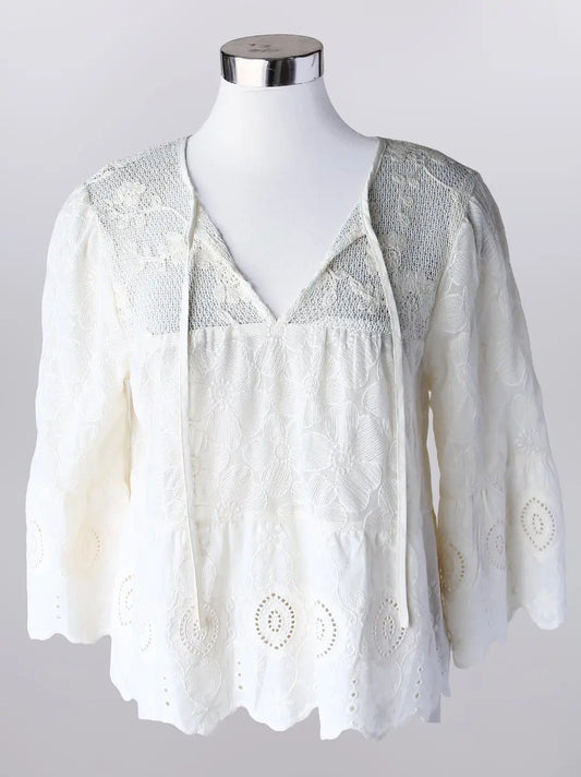 Keren Hart Cream Embroidered Top