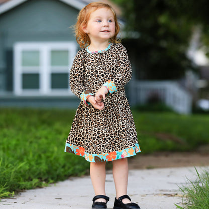 Big Girls 9/10 Leopard Rose Floral Swing Dress Kids Clothing