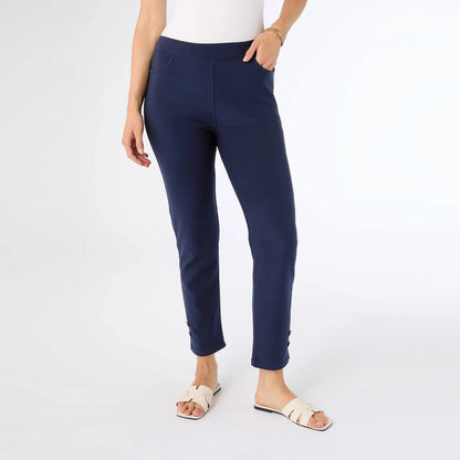 Georgie Ankle Pant with Button Bottom - Navy