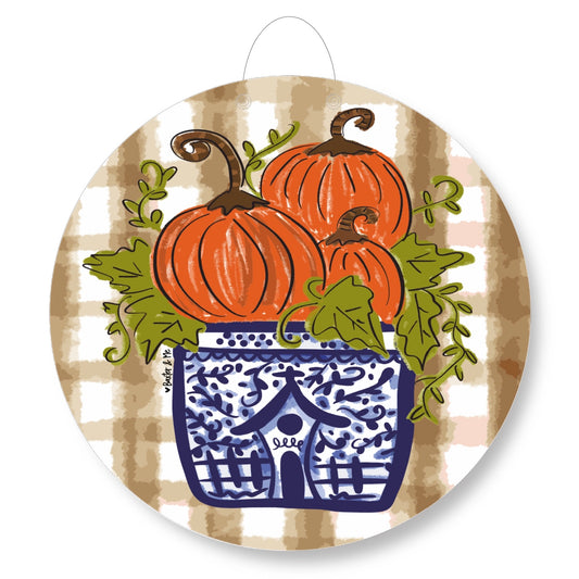 Blue Willow Pumpkin Stack Door Hanger