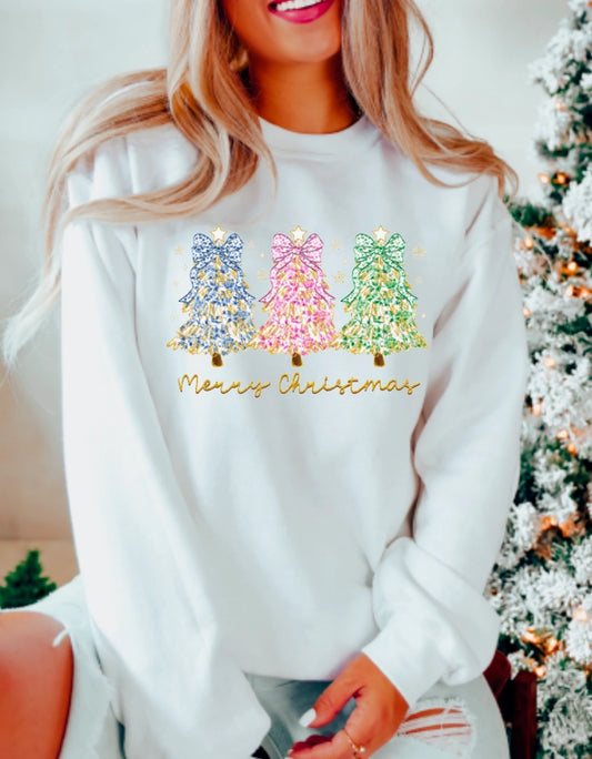 Preppy Chinoiserie Coquette Christmas Trees Sweatshirt Toile