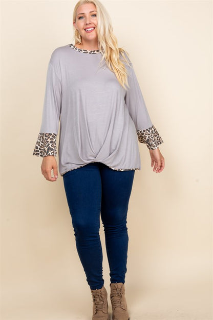 Plus Size Animal Contrast Gathered Hem Top
