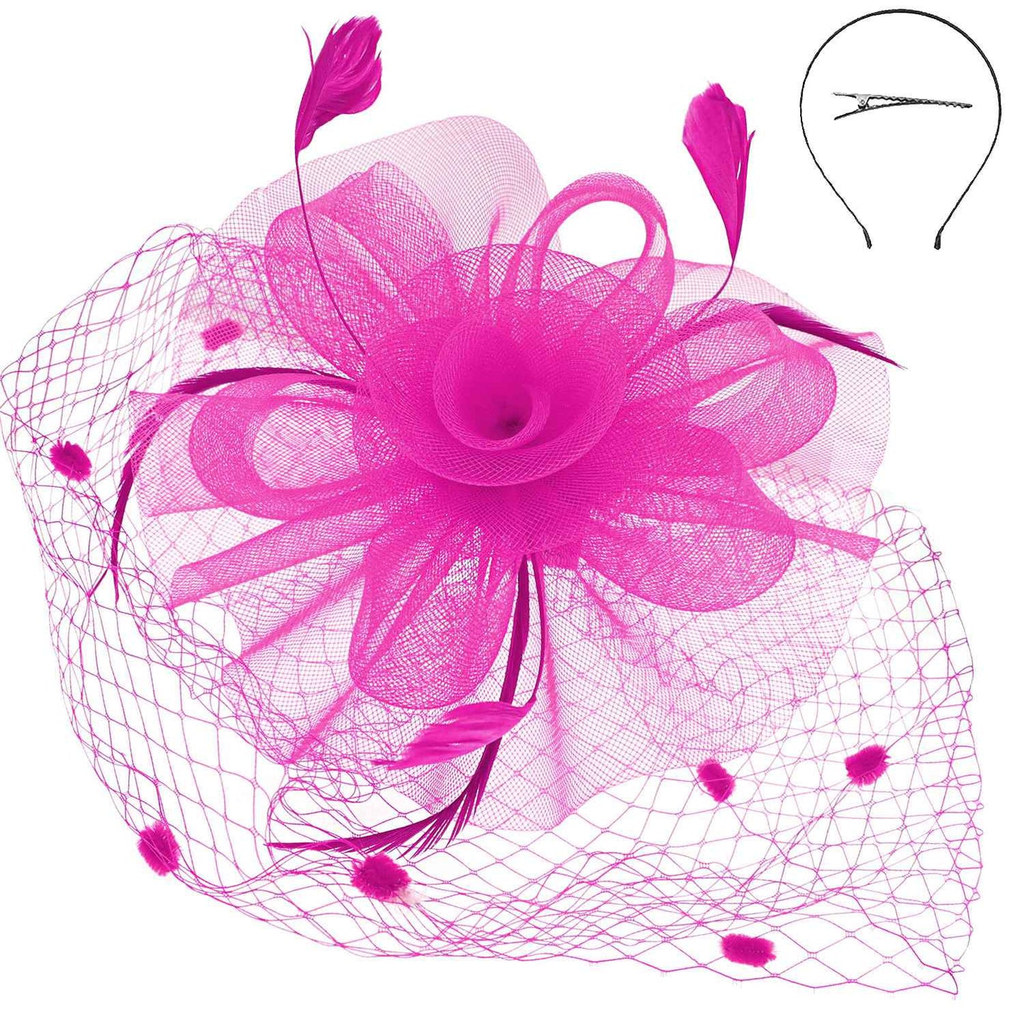Flower w/ Dotted Netting Mesh Women's Fascinator