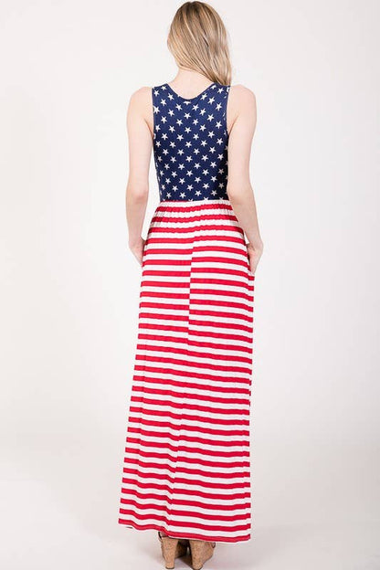 Stars and Striped Maxi Dress with Pockets