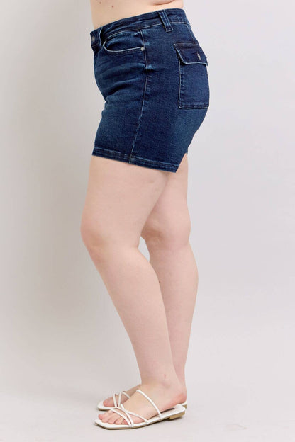 Back Flap Pocket High Waisted Shorts- PLUS