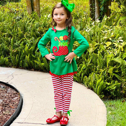 Girls Christmas Clothing Elf Stocking Red Stripe Pants Set