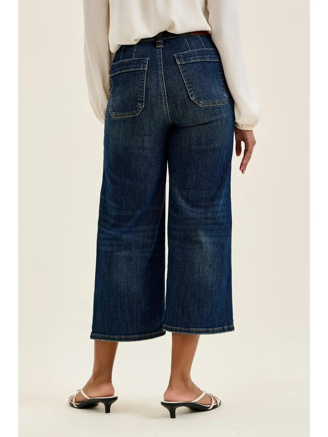 Judy Blue High Waist Wide Leg Crop Utility Patch Pocket Jeans