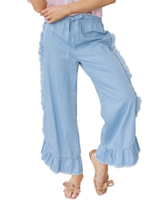 Simply Southern Ruffled Denim Wide Leg Pants