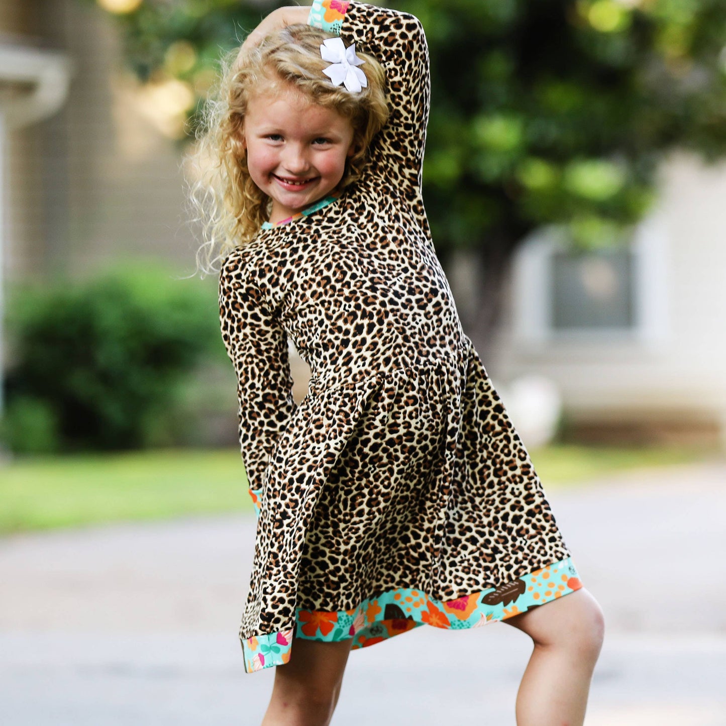 Big Girls 9/10 Leopard Rose Floral Swing Dress Kids Clothing