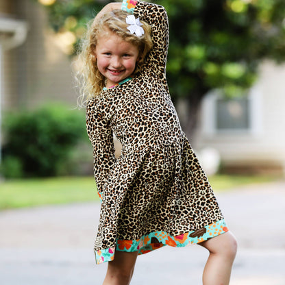 Big Girls 9/10 Leopard Rose Floral Swing Dress Kids Clothing