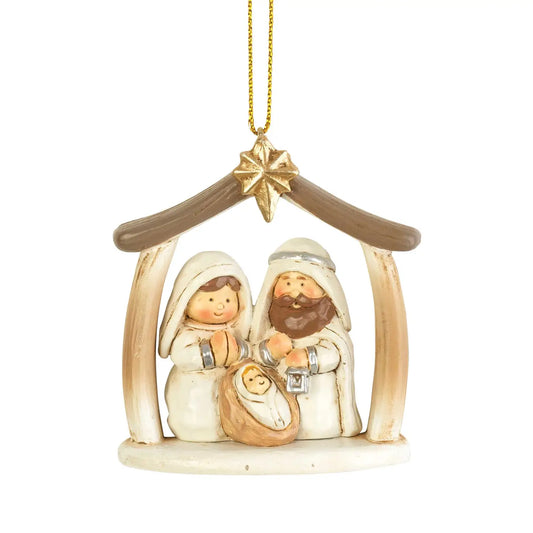 Holy Family in Creche Ornament 2.5"