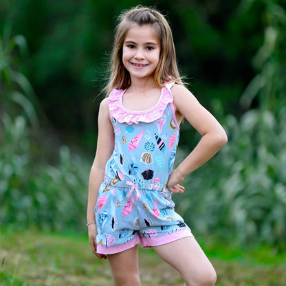 AnnLoren Girls Jumpsuit Shorts Romper Seashell Beach Design