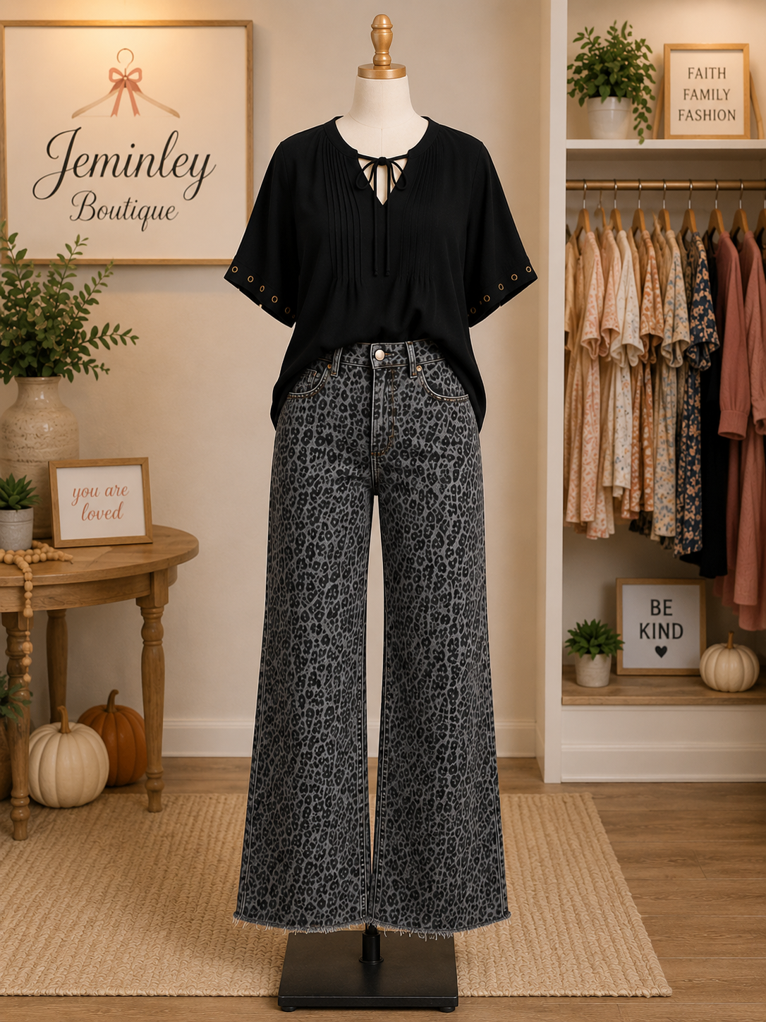 Animal Print Jeans - Gray