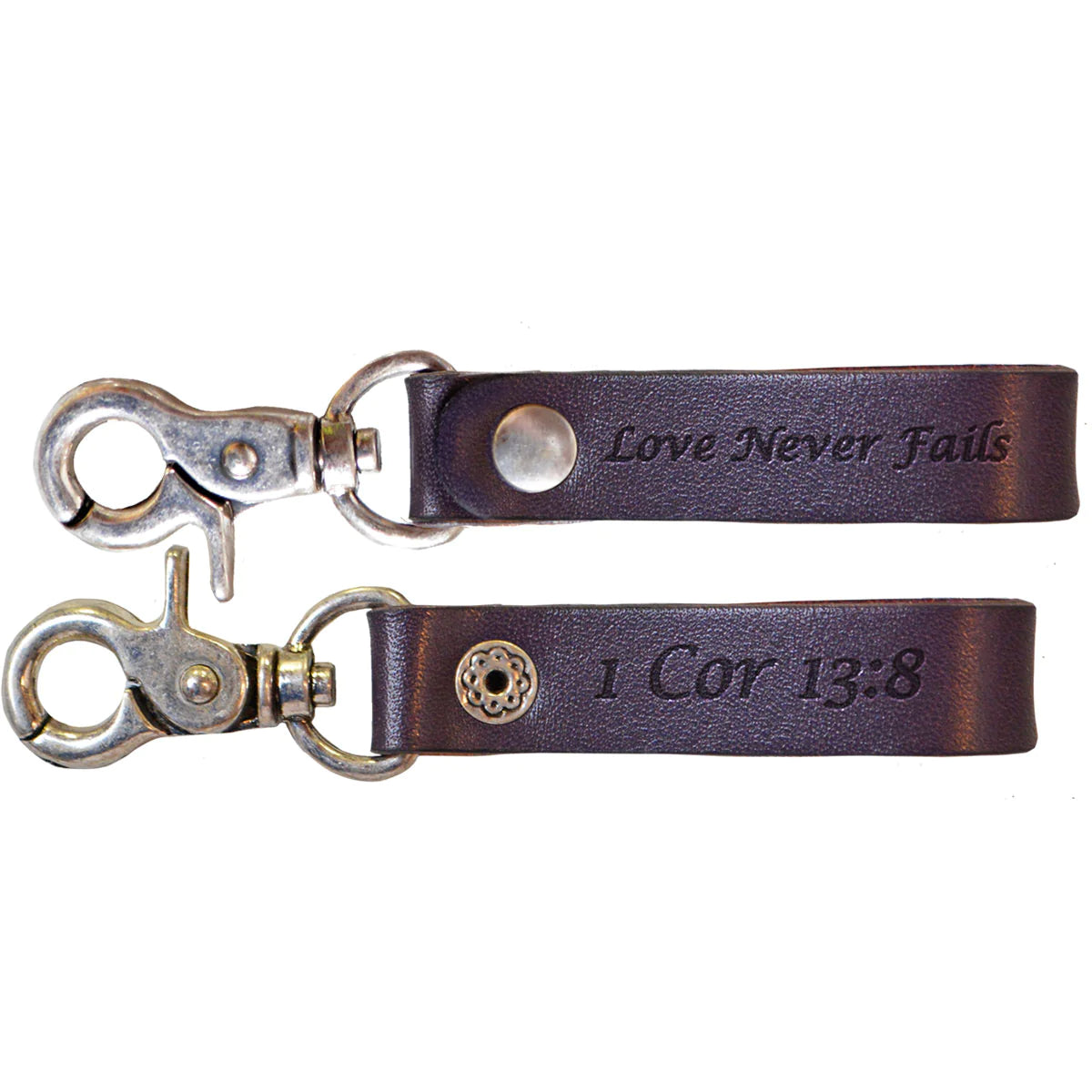 Faith Gear Love Never Fails Womens Leather Keychain