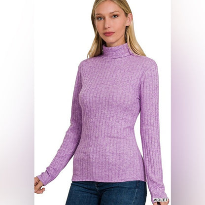 Zenana Ribbed long sleeve turtle neck top