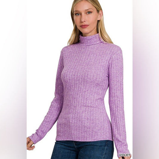 Zenana Ribbed long sleeve turtle neck top