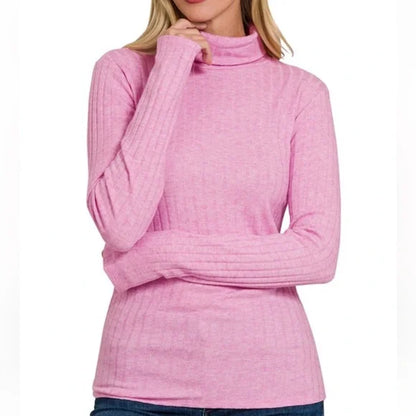 Zenana Ribbed long sleeve turtle neck top