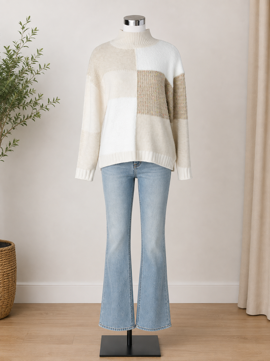 Keren Hart Oatmeal Color Block Sweater