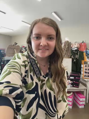 Umgee Boho Print Leaf Blouse - Olive