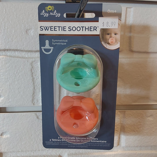 Itzy Ritzy Sweetie Soother - Aqua & Peach Bow 0M+