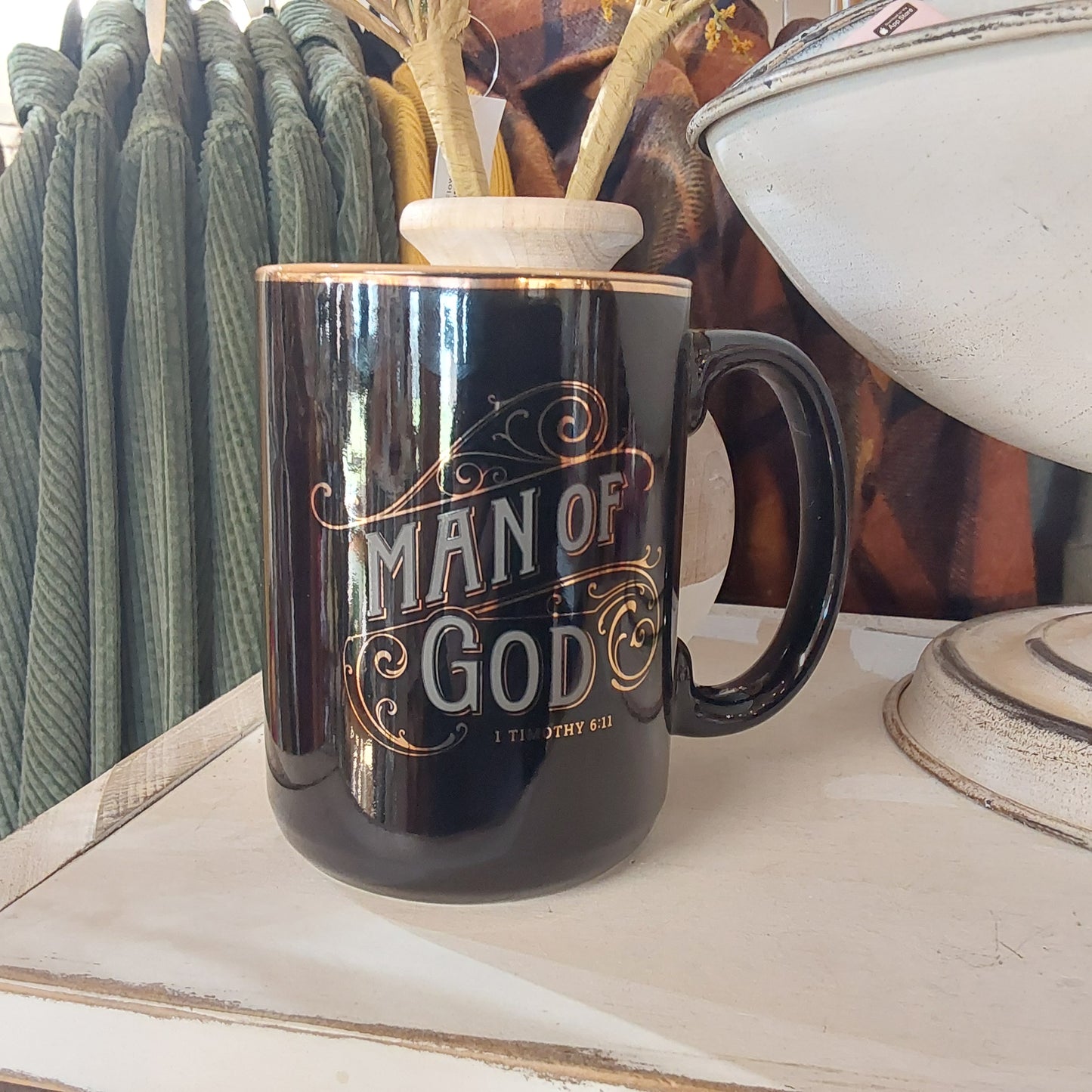 Man of God Black Ceramic Coffee Mug - 1 Timothy 6:11