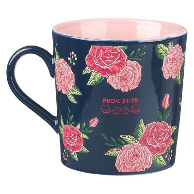 Strength & Dignity Mug, Pink & Navy Floral