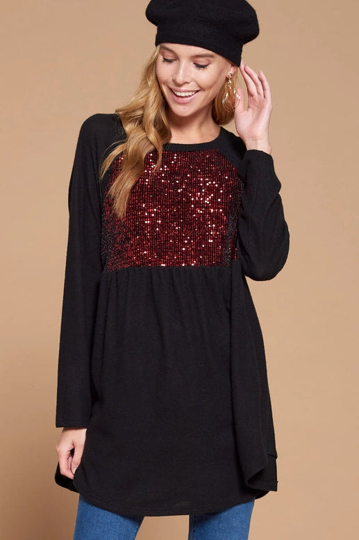 Black Tunic with Red Sequin Detail - Small-3X