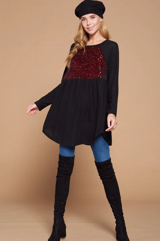 Black Tunic with Red Sequin Detail - Small-3X