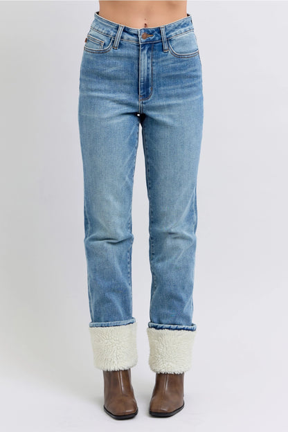 Judy Blue High Waisted Shearling Cuff Straight Leg