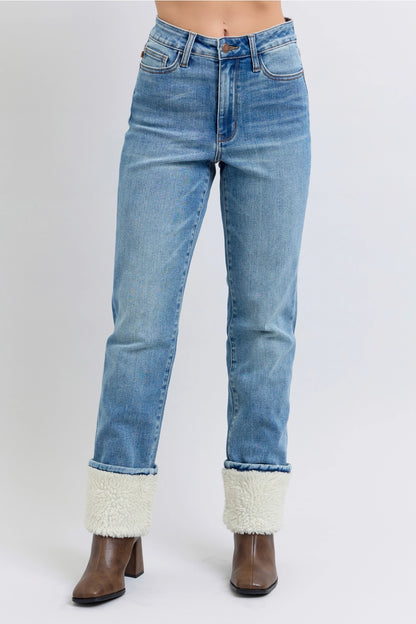 Judy Blue High Waisted Shearling Cuff Straight Leg