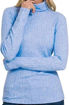 Zenana Ribbed long sleeve turtle neck top