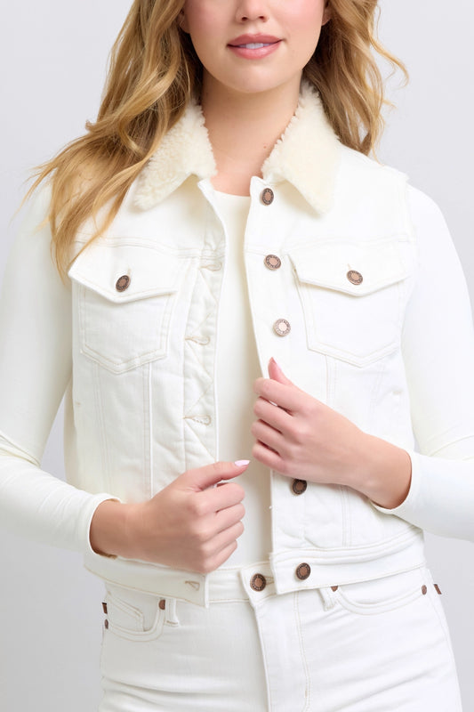 Judy Blue Blue White Denim Shearling Lined Vest