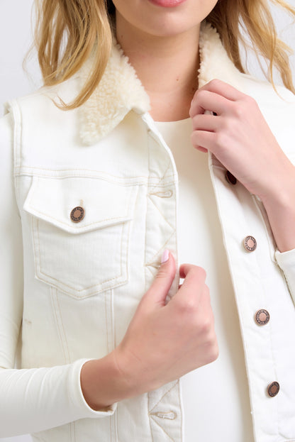 Judy Blue Blue White Denim Shearling Lined Vest