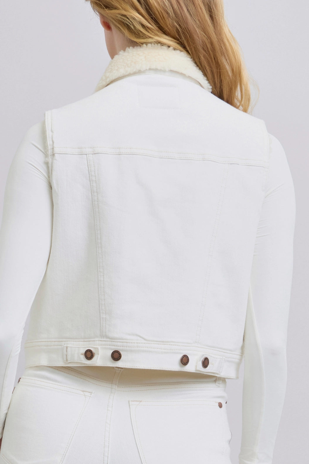 Judy Blue Blue White Denim Shearling Lined Vest